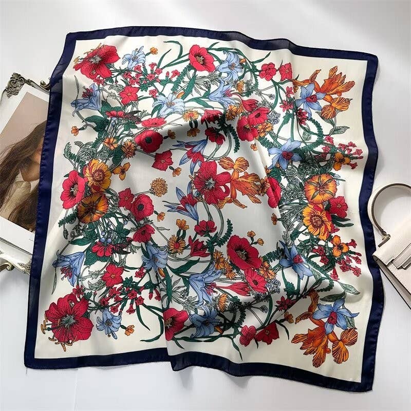 Red & Blue Reversible Floral Scarf